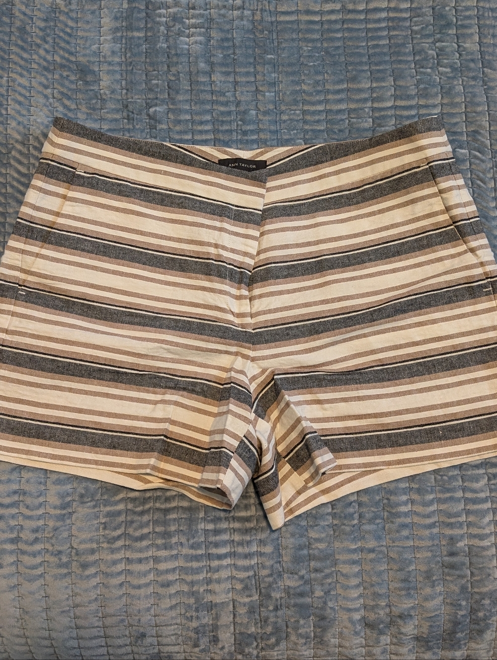 Ann Taylor Striped Shorts - Beige, Cream & Gray